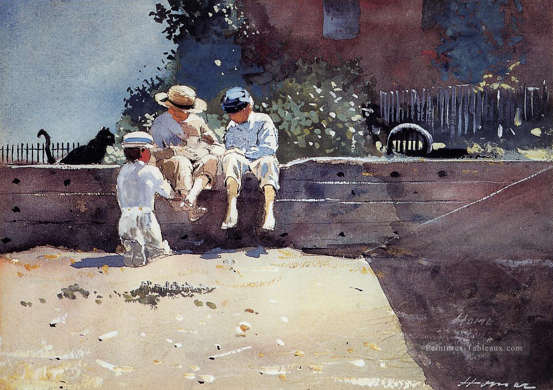 Garçons et Kitten réalisme peintre Winslow Homer Peintures à l'huile